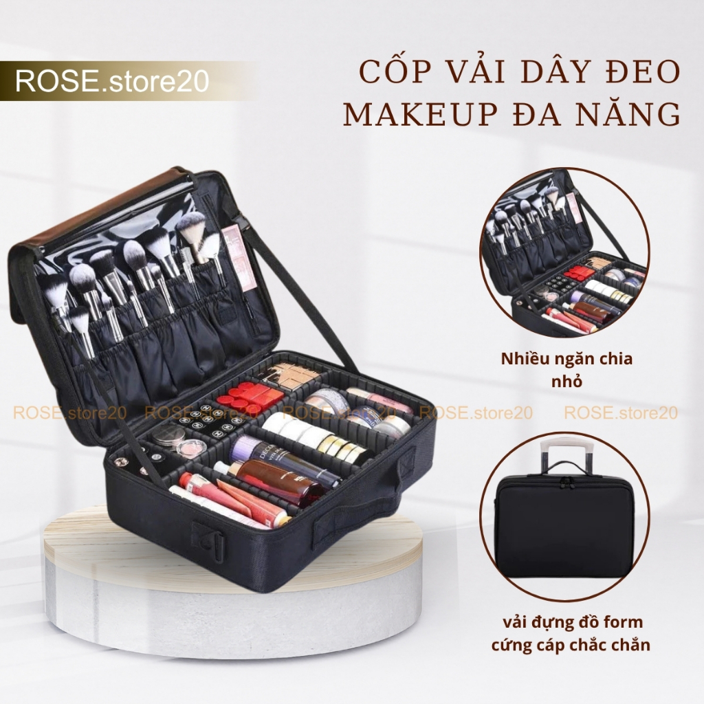 Cốp vải đựng đồ makeup đồ nail size to có dây đỡ. Cốp vải dây đeo makeup đa năng chuyên nghiệp SIZE đại MS 388
