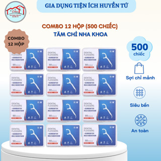Combo 12 hộp (500 chiếc) tăm chỉ nha khoa 2 đầu, sợi chỉ mảnh, tăm chỉ nha khoa vệ sinh kẽ răng