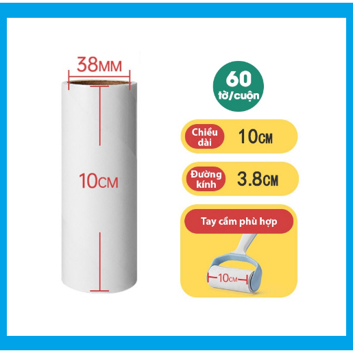 Lõi 60 Tờ 10cm Dự Phòng Thay Thế Cho Cây Lăn Bụi, lõi lăn bụi