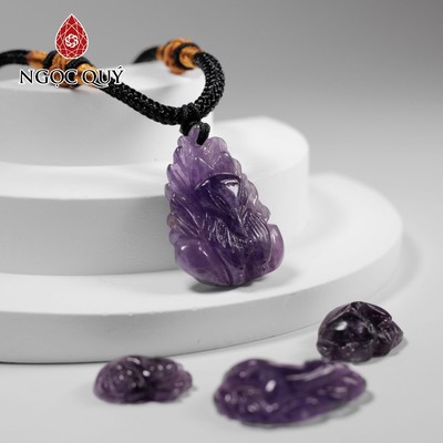 Mặt dây chuyền hồ ly thạch anh tím Amethyst thiên nhiên hợp mệnh Hỏa & Thổ - Ngọc Quý