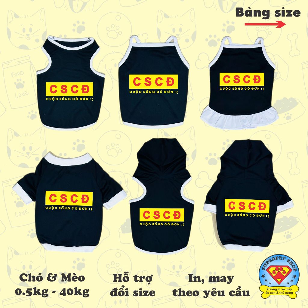 ÁO THÚ CƯNG IN CHỮ CUỘC SỐNG CÔ ĐƠN CSCD ĐEN XINH