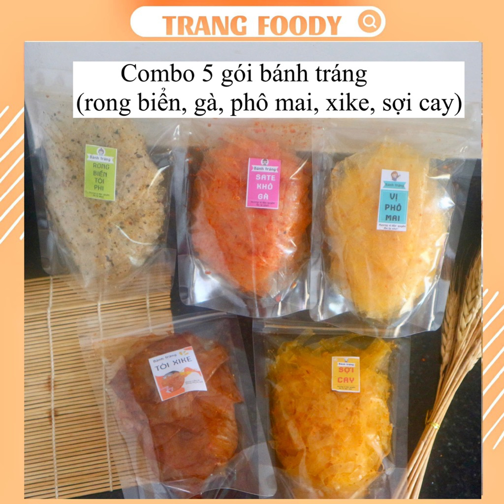 Combo 5 gói bánh tráng vị tự chọn khô bò,khô gà,xike,phô mai, rong biển