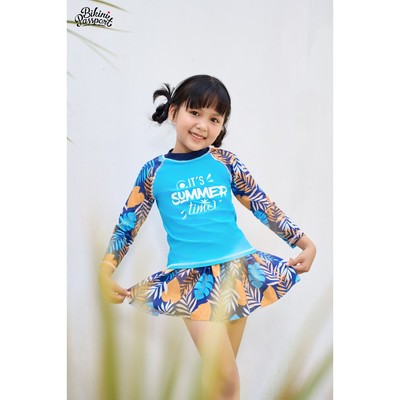 Đồ bơi trẻ em BIKINI PASSPORT kiểu Đồ bơi bé Gái hai mảnh váy áo tay lửng - màu Xanh họa tiết - KD024_IN