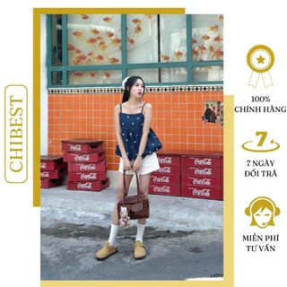 Áo babydoll chất jean nơ 2 dây tùng bí áo kiểu 2 dây CHIBEST LAD1014