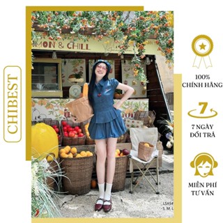 Set  jean áo thêu tim chân váy bí dể thương CHIBEST LSA54