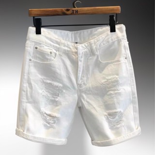 Quần short jean nam màu trắng lửng  boy phố màu trắng chất jean cotton cao cấp quần short nam Amiri QS7A250