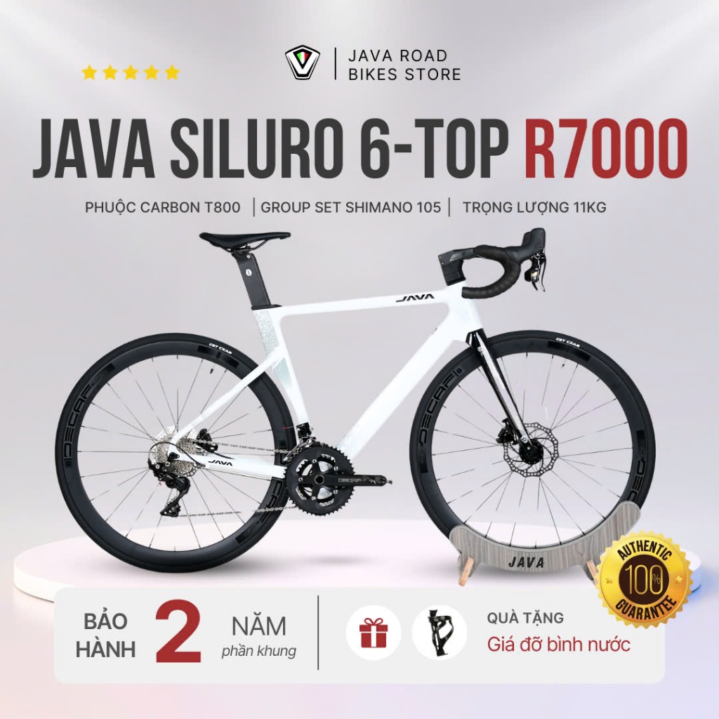 Xe đạp đua JAVA SILURO 6 TOP R7000 Phiên bản 2024 Group Shimano 105 - TRẮNG- VÀNH NHÔM