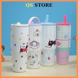  Bình Giữ Nhiệt 900ML Có Quai Xách Ly Giữ Nhiệt Kèm Ống Hút Cốc Giữ Nhiệt Họa Tiết Dễ Thương COC99 