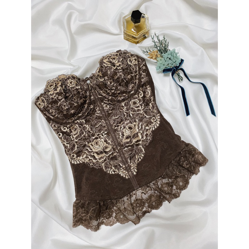 Áo corset nâu phối 2hand(D70)
