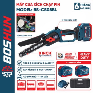 Máy cưa xích cầm tay Boshun lam dài 8in, Động cơ không chổi than, Bơm Nhớt tự động