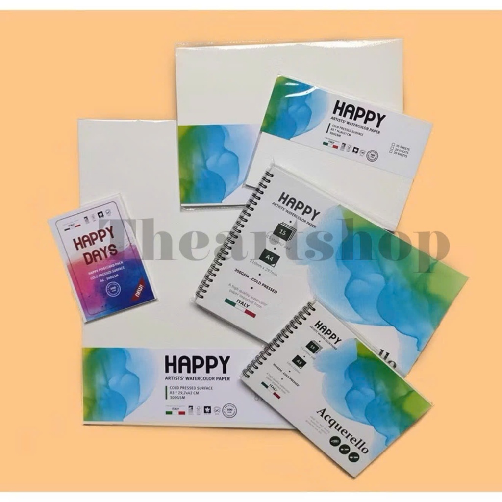 (HỎA TỐC) Giấy vẽ màu nước Happy 250gsm/300gsm THEARTSHOP