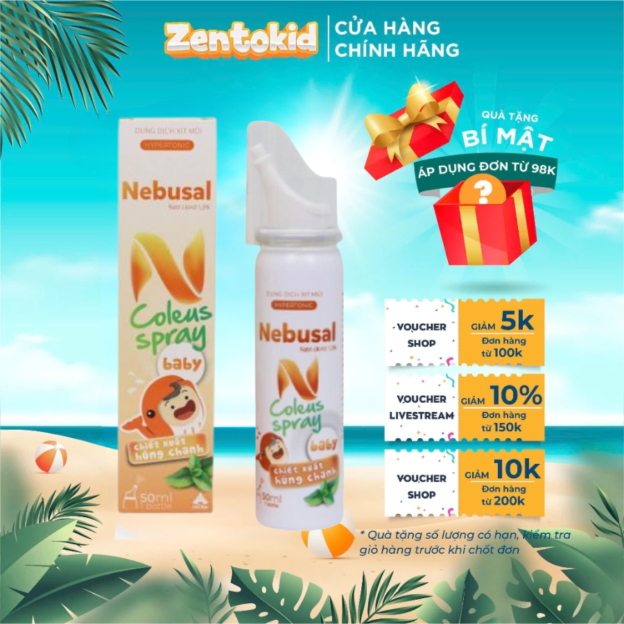 Xịt Mũi Ưu Trương Cho Bé NEBUSAL Coleus Húng Chanh Giảm Nghẹt Mũi Sổ Mũi Cảm Lạnh Chai 50ml