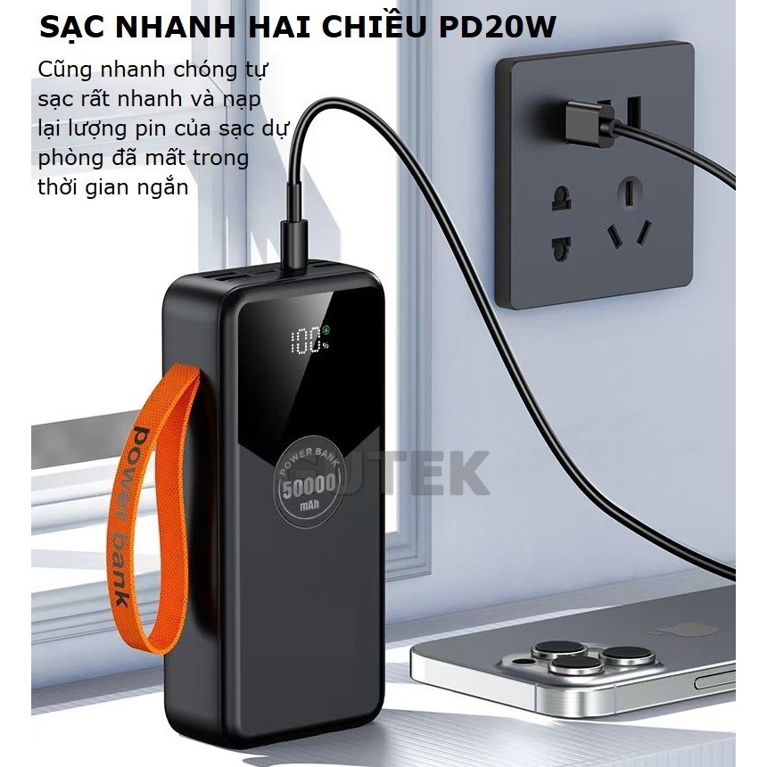 Pin Sạc dự phòng dung lượng 50000mAh Gutek GT230 sạc nhanh 22,5W có dây cắm sạc nhiều điện thoại | BigBuy360 - bigbuy360.vn