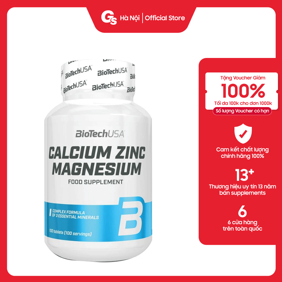 Viên uống hỗ trợ xương khớp Biotech USA Calcium Zinc Magnesium - Made in Hungary - Gymstore