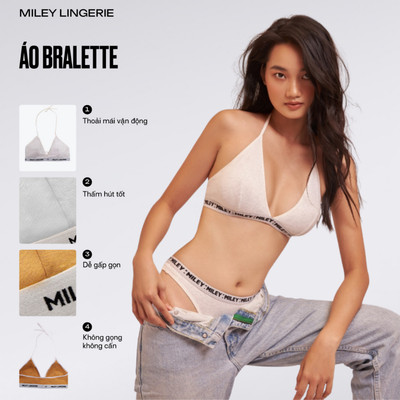 Áo Ngực Thể Thao Nữ Không Gọng Miley Lingerie Cổ Chữ V Melange Active Màu Trắng Kem BRM14012