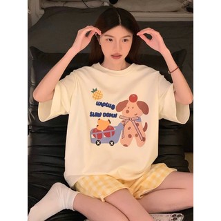  Sét đùi nữ mặc nhà quần đùi caro áo thun in hình cute Menina_studo sét ngắn nữ từ 40-65kg form rộng 
