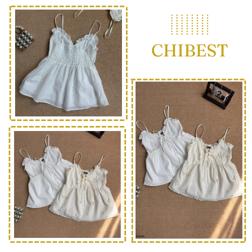 Áo kiểu xô thêu lổ 2 dây nơ ngực freesize CHIBEST HAA44 | BigBuy360 - bigbuy360.vn
