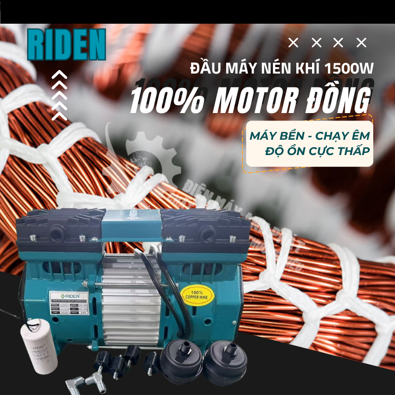 Đầu Máy Nén Khí 1500W 1800W 2-2.5Hp, Motor Đồng, 2850V/Phút, Tua Nhanh, Sạc Nhanh, Không Dầu, Hiệu R