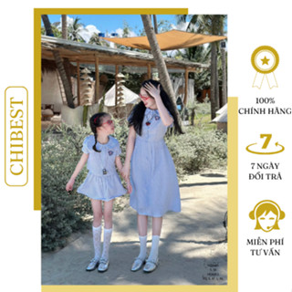 Đầm Xòe Kate Sọc Cổ Sen Mẹ Và Bé Set Đồ Gia Đình Dễ Thương CHIBEST