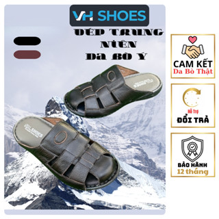 Dép Nam Bít Mũi Da Bò Trung Niên Quai Ngang Đế Chống Trượt - Mã Số V 2221 Dép Lê