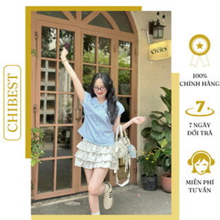 Áo sọc tay bồng nút hoa CHIBEST HAA42