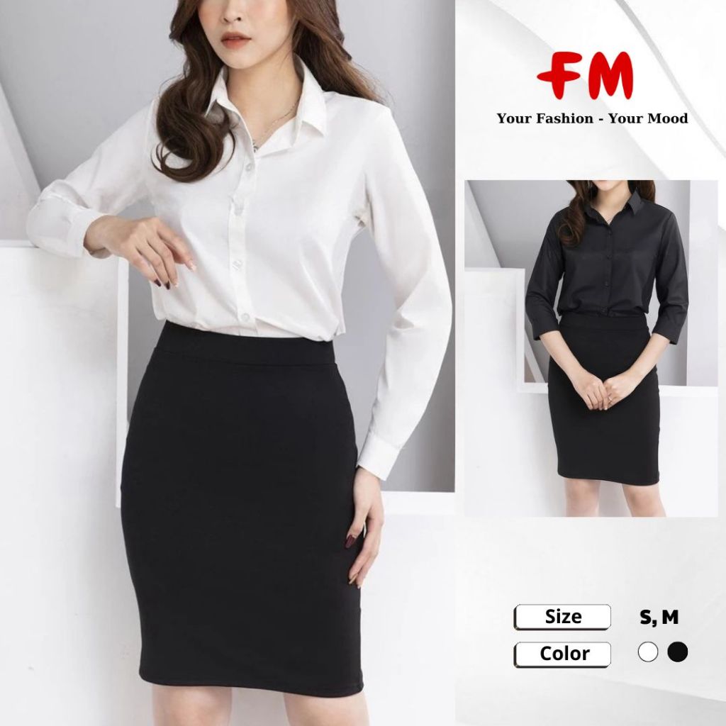 Áo Sơ Mi Tay Dài Trắng Đen Nữ FMSTYLE Form trơn basic công sở mang đi làm, đi tiệc size SM 25060048