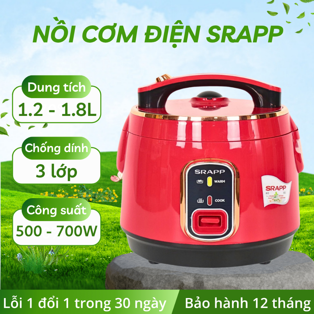 Nồi cơm điện SRAPP dung tích 1.2L-1.8L, tiết kiệm điện năng thiết hệ mới công nghệ hiện đại BH 12T