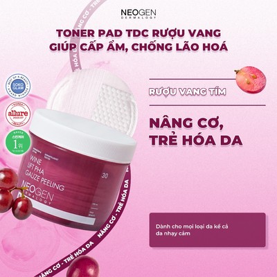 Toner Pad Tẩy Tế Bào Chết Vang Nâng Cơ và Trẻ Hoá Da Neogen Dermalogy Wine Lift PHA Gauze Peeling 30 Miếng