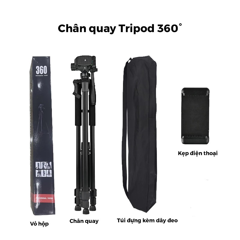 Chân máy ảnh, tripod 3 chân F3520 / F360 hỗ trợ chụp ảnh, quay video, livestream tặng kèm túi và kẹp