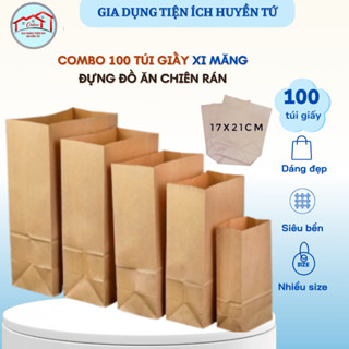 Combo 100 túi giấy xi măng đựng đồ ăn chiên rán, nhiều size - Túi kraft đựng hàng đẹp, giá rẻ