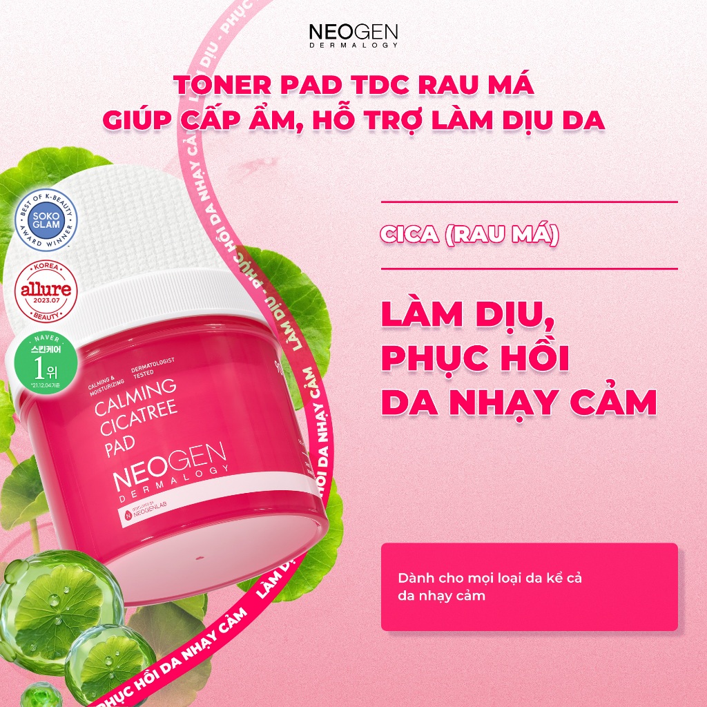 Toner Pad Rau Má Làm Dịu và Phục Hồi Da Nhạy Cảm Neogen Dermalogy Calming Cica Tree Pad 90 Miếng
