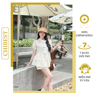 Set short áo babydoll xô thêu set đồ nữ sang chảnh CHIBEST HSA59