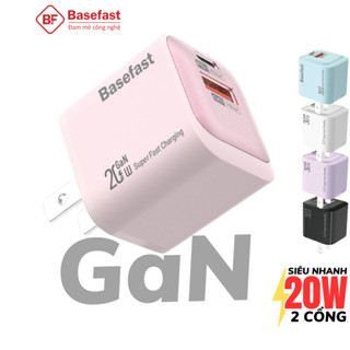 Củ sạc nhanh 20W Basefast cốc 2 cổng Công nghệ GaN nhỏ gọn siêu bền cho Phone xs 11 12 13 14 Pro max