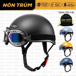 Mũ bảo hiểm nửa đầu Rona haly viền bạc kèm kính phi công bạc cho nam và nữ tặng túi vải Nón Trùm