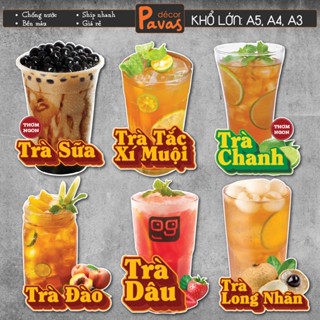 Decal Trà Sữa - Trà Dâu - Trà Đào - Trà Tắc - Trà Trái Cây  chống nước trang trí dán quán, dán tường, tủ. TTQ.09