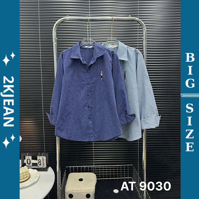 Áo Sơ Mi Nữ Sọc Dài Tay Bigsize 55–90kg Vải Linen Dày Dặn Form Vintage Thoải Mái AT9030 – 2KJeans