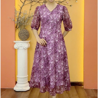  Đầm suông xòe - Cổ tim tay lỡ - Tím hoa - TTV1904 