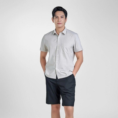Owen - Áo sơ mi ngắn tay Body Fit AB250059NT màu Be chất liệu Bamboo spandex