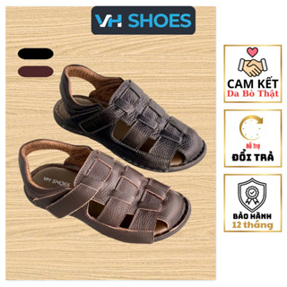 Dép Nam Xăng Đan Bít Mũi Da Bò Trung Niên VH Shoes - Đế Chống Trượt Mã Số V 2254 - Sandal - Đế Bằng