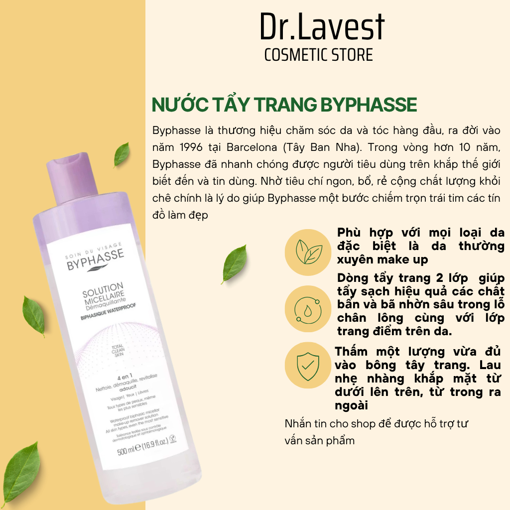 Nước Tẩy Trang 2 Lớp Byphasse Solution Micellaire 500ml ( Tím )