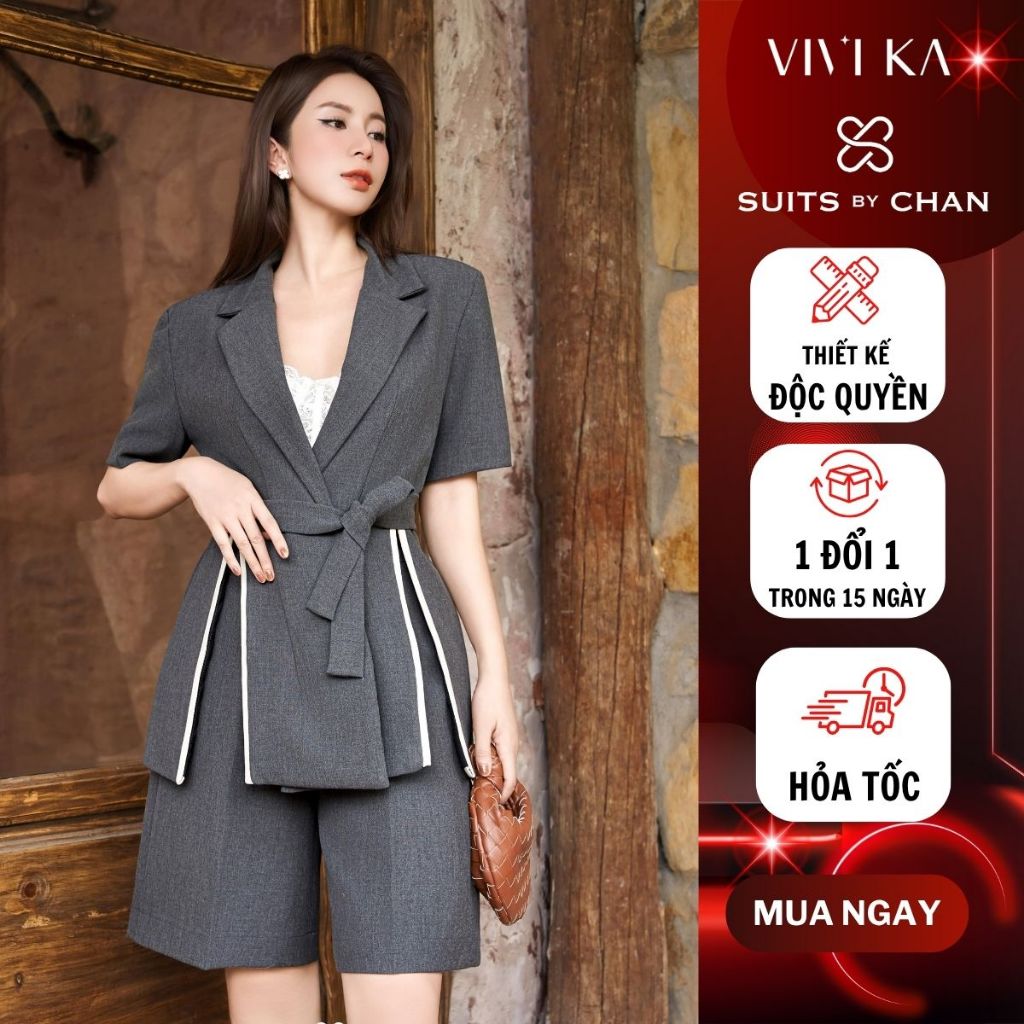 Áo vest tay ngắn (TẶNG DÂY BELT) Natalie, Quần short nữ Natalie - SUITS BY CHAN SCAO00077 SCQS00004