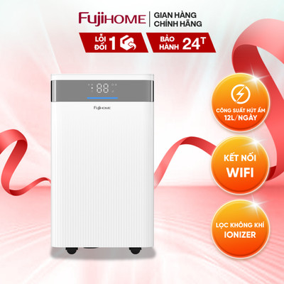 Máy hút ẩm dân dụng Fujihome DH12NW 12L/ngày, màn hình hiển thị độ ẩm, lọc ion, điều khiển app