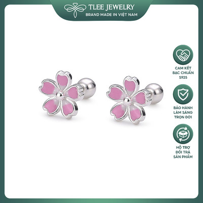 Khuyên tai bạc nữ TLEE cánh hoa đào hồng phai chốt ren bi xinh xắn TLEE JEWELRY B0445