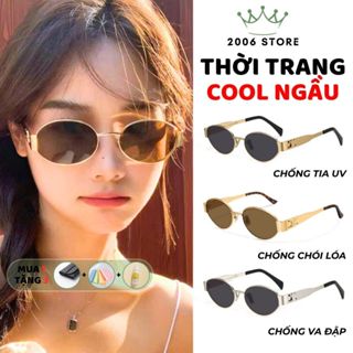  Kính râm gọng tròn kim loại oval kính mát gọng vuông  thời trang Hàn Quốc chống tia UV kiểu dáng ngầu T9 