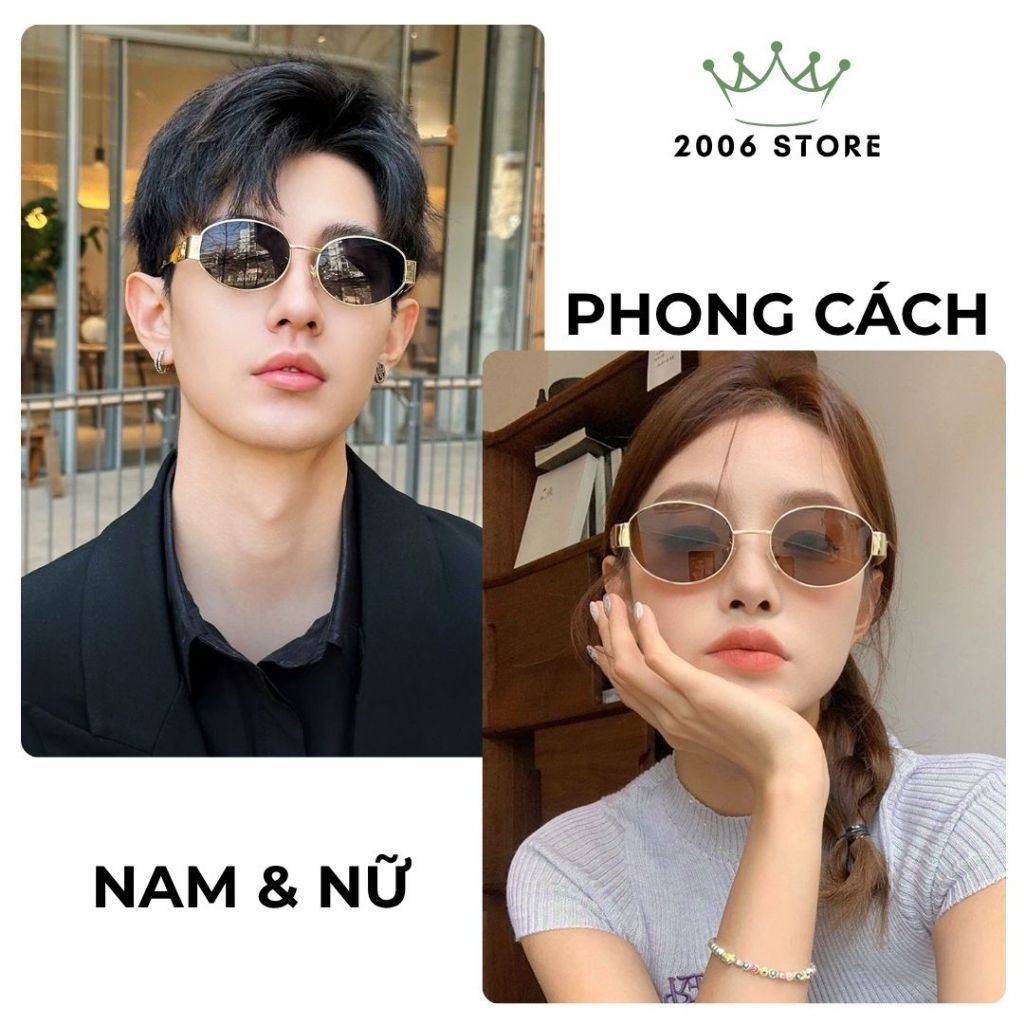 Kính râm gọng tròn kim loại oval kính mát gọng vuông  thời trang Hàn Quốc chống tia UV kiểu dáng ngầu ST9