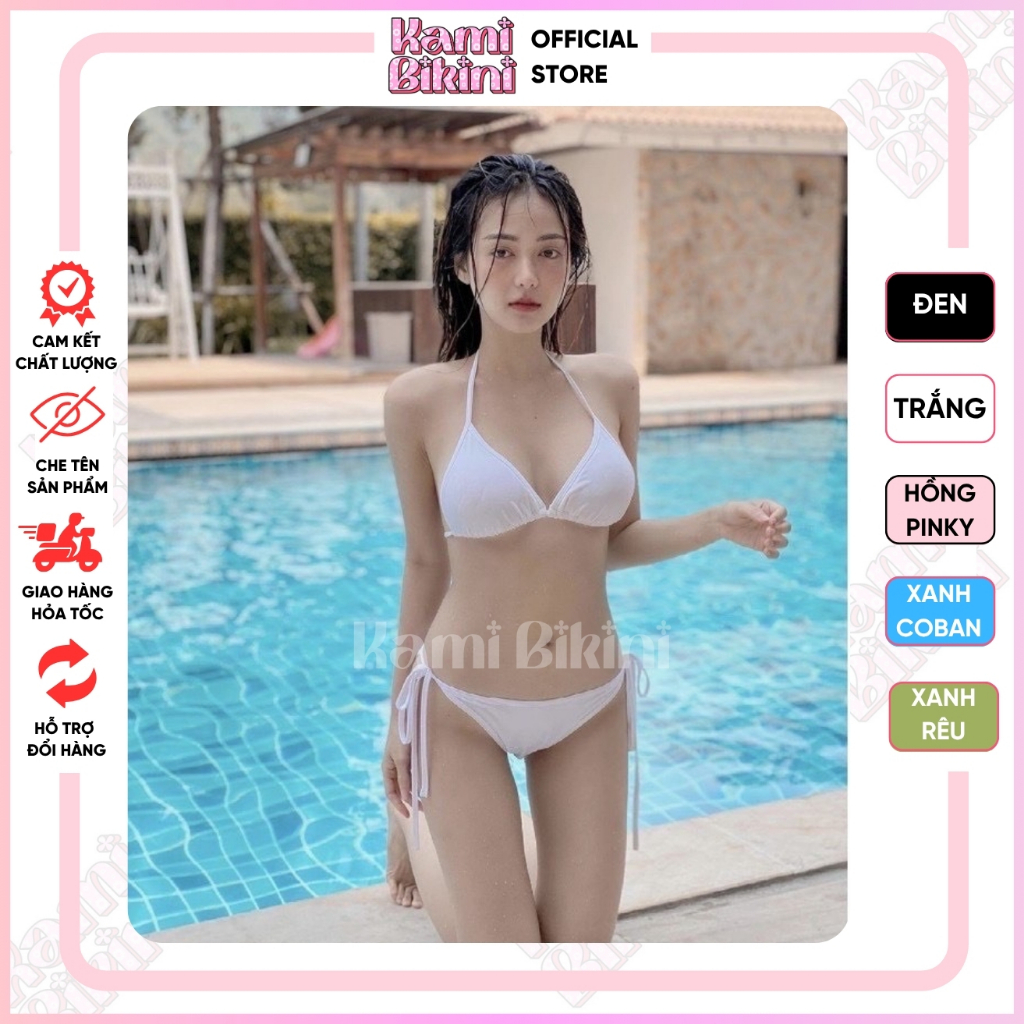 Bikini 2 mảnh basic đủ màu chất thun lạnh, Đồ bơi nữ 2 chi tiết áo sẵn đệm mút, quần tam giác dáng buộc dễ mặc - Mã H02 | BigBuy360 - bigbuy360.vn