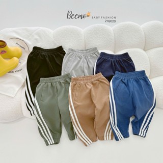 Quần dài dáng thể thao Beemo cho bé trai, bé gái kẻ sọc 3 vạch mềm mại, giữ ấm tốt - 21Q020
