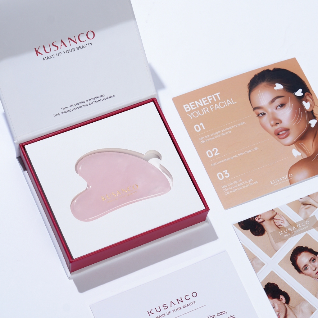 Đá Guasha Thạch Anh Hồng KUSANCO - Dụng Cụ Massage Thư Giãn, Chăm Sóc Da Mặt