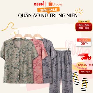 Đồ bộ trung niên cho mẹ cài cúc, đồ bộ cho mẹ chất đũi hoa mát chính hãng SULA cho mẹ