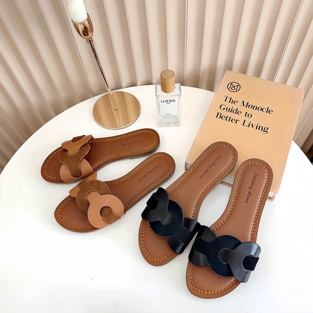 Dép lê nữ gót bệt quai ngang đan chéo DAZZLING SHOES đế mềm công sở DE38